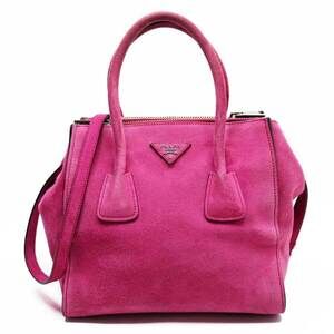 Prada handbag crossbody shoulder bag triangle logo pink suede leather